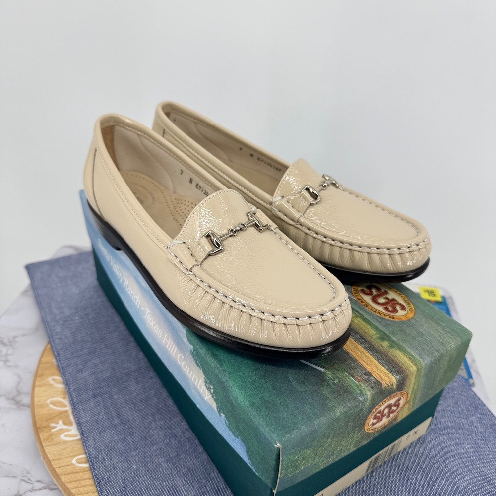SAS Metro Loafers Women 7 N Bone Beige Patent Leather Horsebit Slip On Shoes